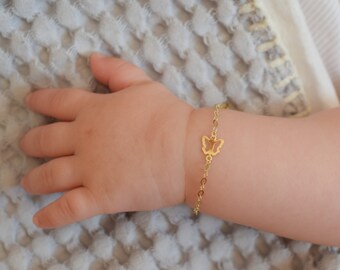 Buy 14k Solid Gold Baby Bracelet With Butterfly Charm Adjustable