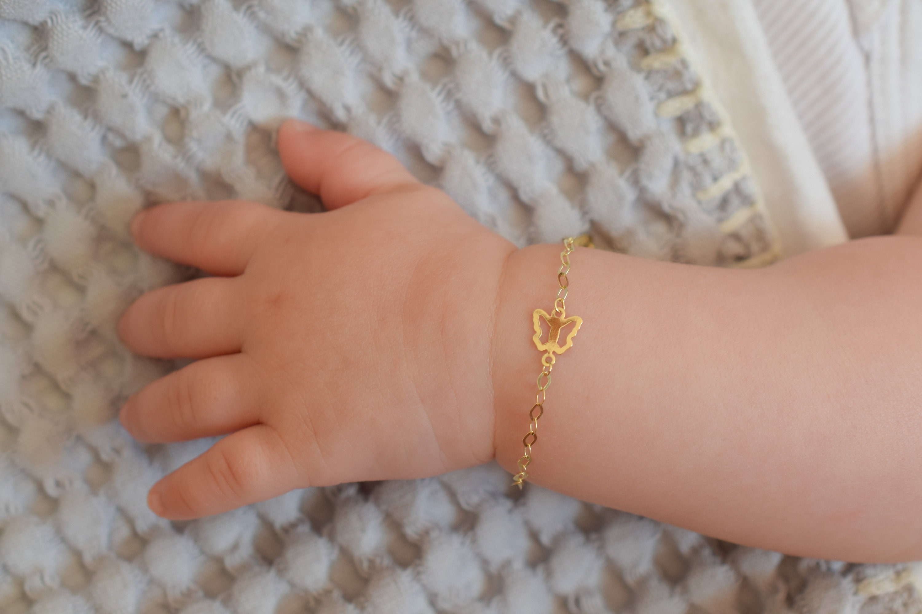 14k Solid Gold Baby Bracelet With Butterfly Charm / Adjustable Toddler Child Bracelet For Kids /baby Shower Gifts / Baptize Gift - UK