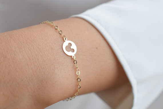 14k Solid Gold Bracelet Mickey Mouse Personalized Charm Bracelet