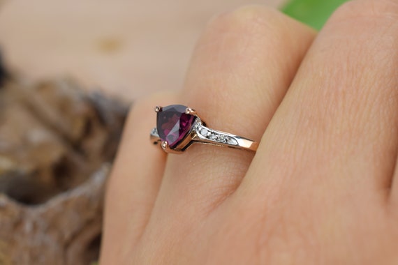 9k Vintage Garnet Diamond Ring, Garnet Engagement… - image 3