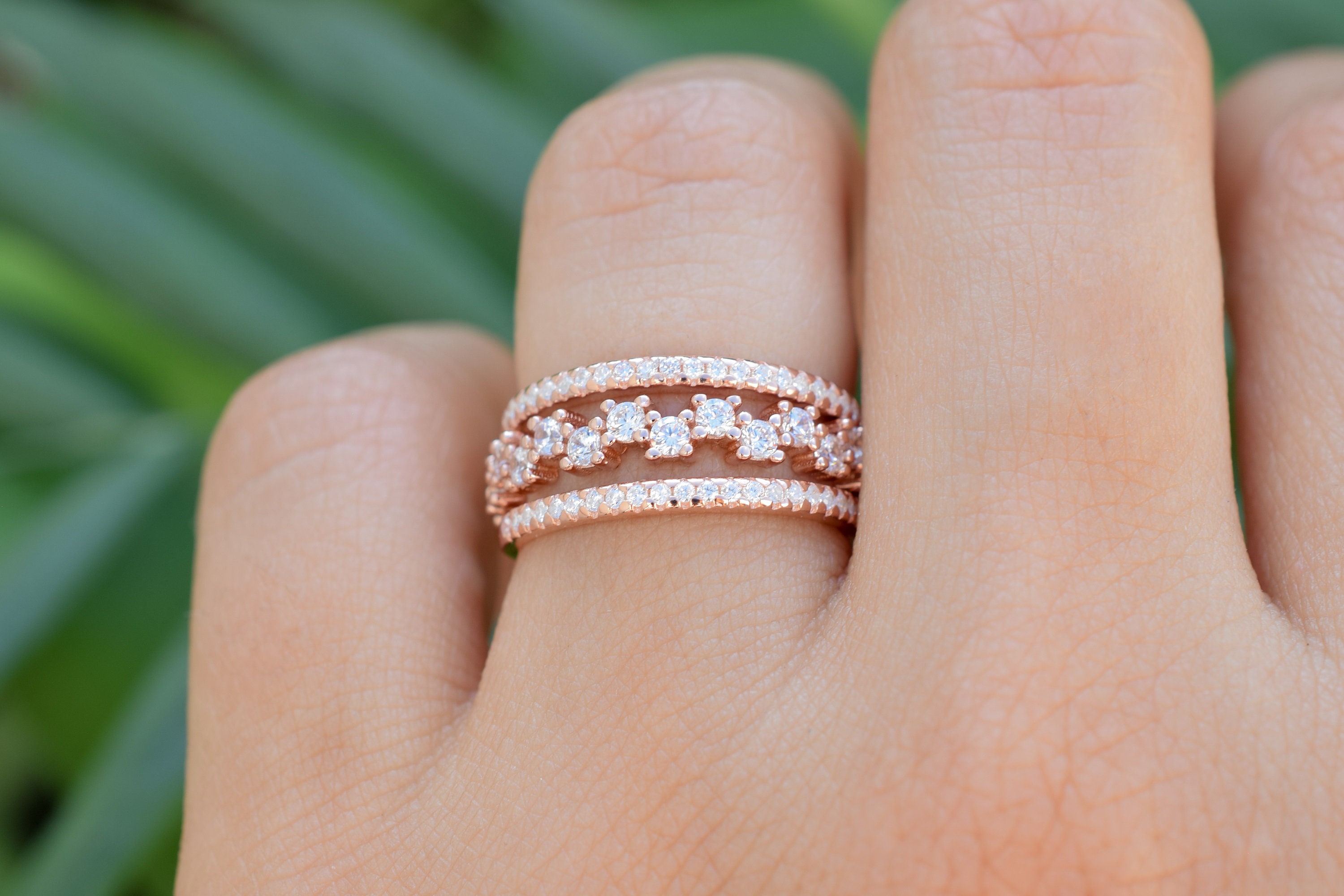 1.1ct Rose Gold Ring Set, Half Eternity Band Set, Thin