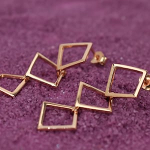 Rose Gold Quadrat Ohrringe, lange Ohrringe, Minimalistische Ohrringe, lange Ohrringe, Minimalist Schmuck, Geschenk für sie
