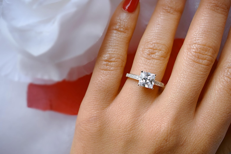 Man Made Diamond Simulant,Wedding Ring,Promise Ring Engagement Ring Ring Solitaire Ring Princess Cut Silver Ring 1.8 ctw Final Sale