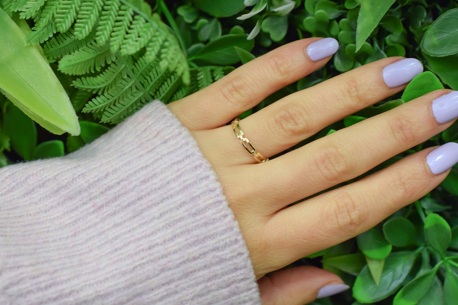 14k Solid Gold Chain Ring, Minimalist Link Chain Ring, Stacking Ring ...