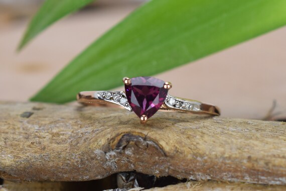 9k Vintage Garnet Diamond Ring, Garnet Engagement… - image 7