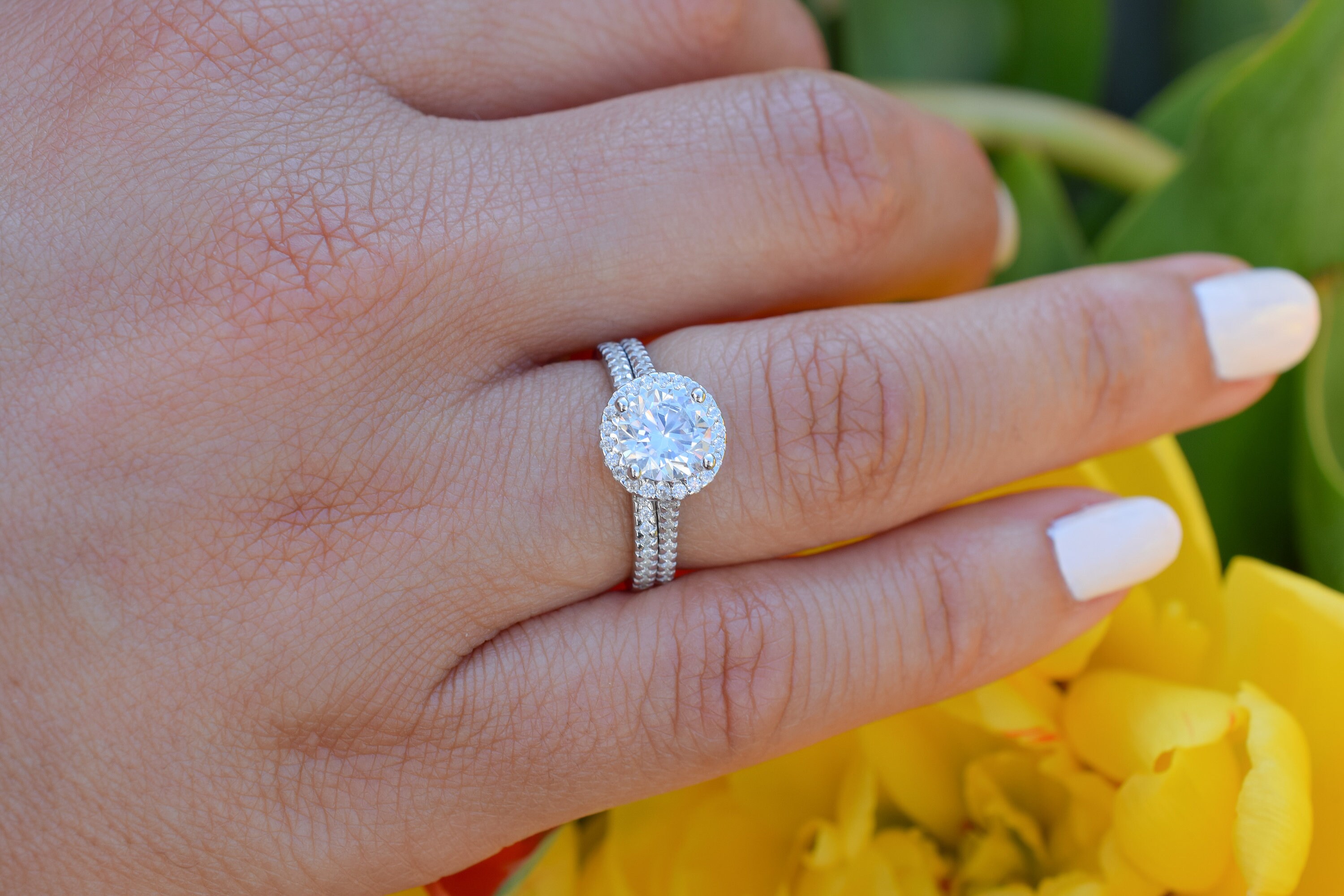 1.5ct Round Halo Ring Set Engagement Ring Set Promise Ring Etsy