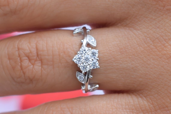 Silver Flower Ring Flower Engagement Ring Rose Flower Ring