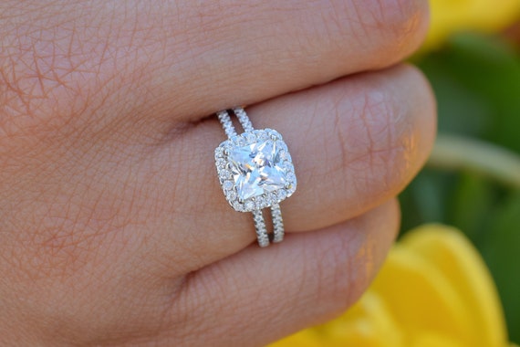 Princess cut double halo ring best sale