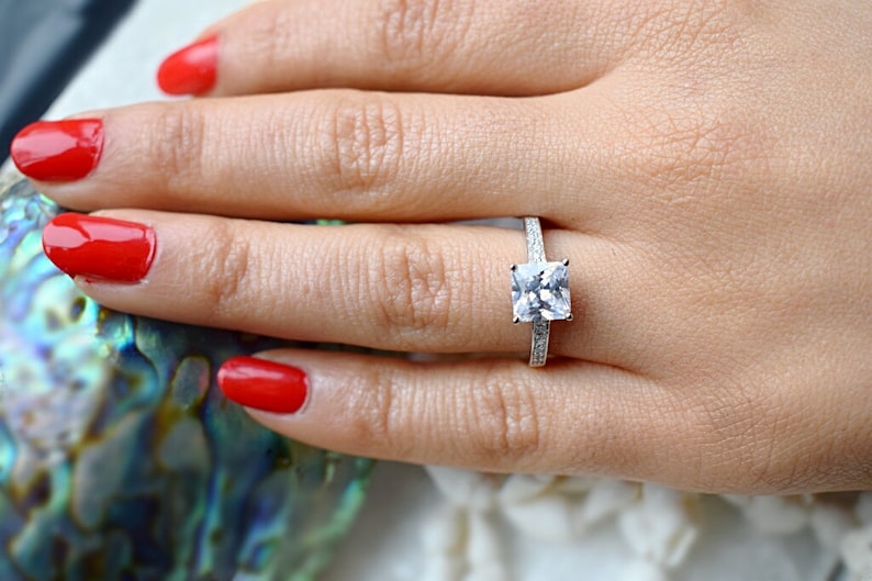 Man Made Diamond Simulant,Wedding Ring,Promise Ring Engagement Ring Ring Solitaire Ring Princess Cut Silver Ring 1.8 ctw Final Sale