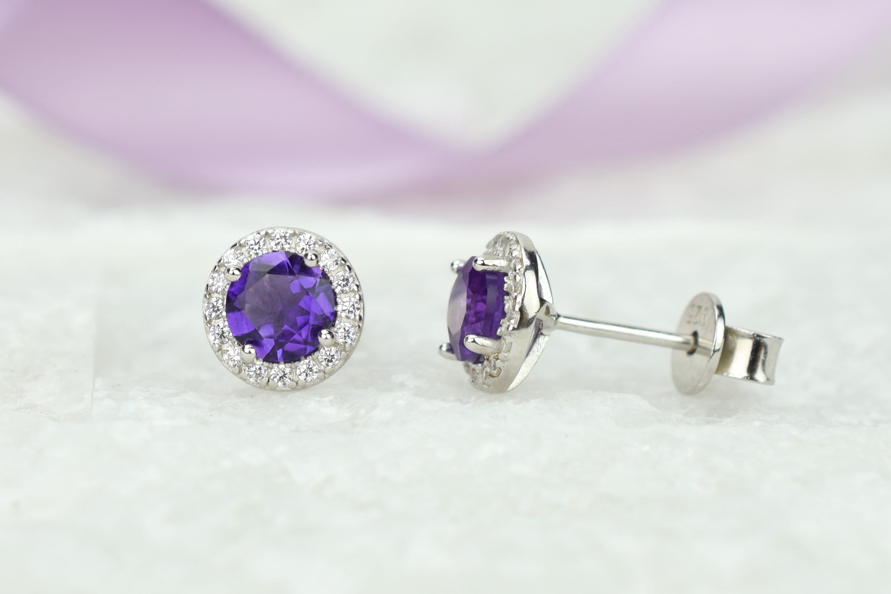 •STRAY• chevron amethyst fang + silver earrings