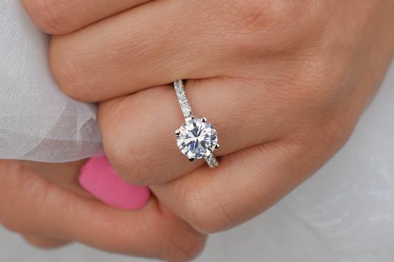 Acquista Anello Di Fidanzamento Manana In Taglio Rotondo 0.8 Carati , Oro Bianco 750 Diamante - Foto 6