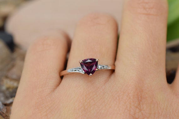 9k Vintage Garnet Diamond Ring, Garnet Engagement… - image 1