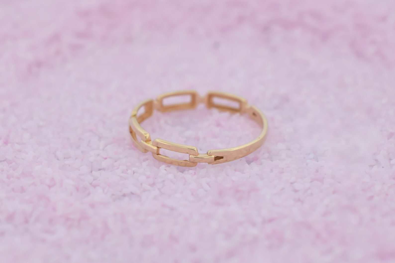 14k Solid Gold Chain Ring, Minimalist Link Chain Ring, Stacking Ring ...