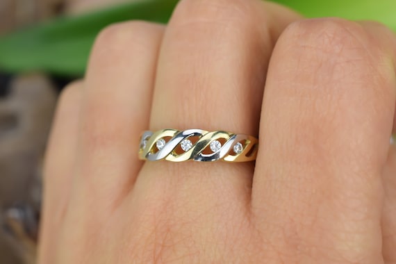 14k Vintage Gold Ring, Wedding Ring Band, Yellow White Gold Ring, Two Toned Ring, Promise Ring, Engagement Ring, Twisted Gold Ring,Statement