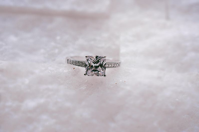 Man Made Diamond Simulant,Wedding Ring,Promise Ring Engagement Ring Ring Solitaire Ring Princess Cut Silver Ring 1.8 ctw Final Sale
