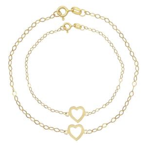14k Solid Gold Mother Daughter Heart Bracelets, Mother Child Bracelets Sets, Matching Bracelets Set, Baptism Gift, Sister Bracelet, Friends