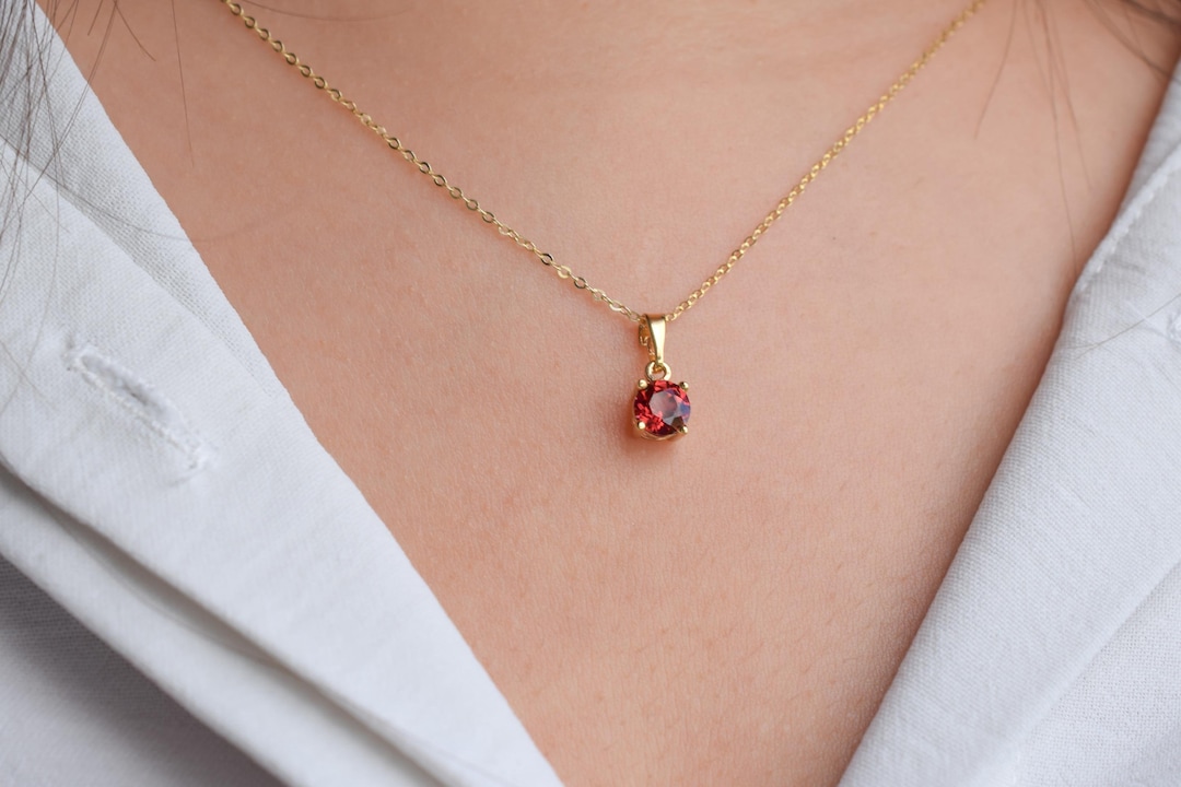 14k Solid Gold Ruby Necklace, 14k Ruby Pendant, Red Chain Charm ...