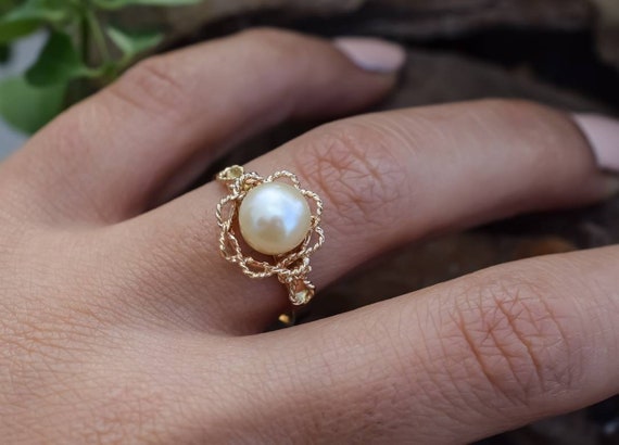 18k Vintage Pearl Ring, Pearl Ring, 18k Gold Ring,