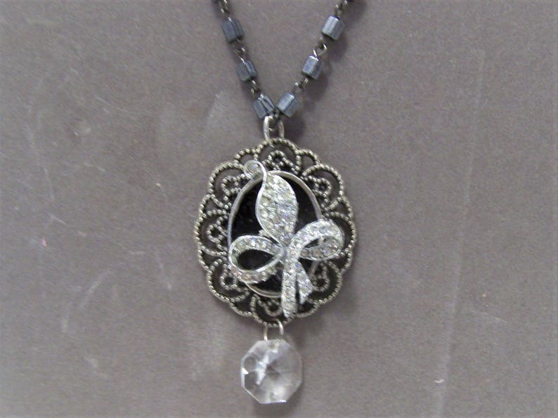 Repurposed Vintage and New Handmade Pendent Necklace in SilvertonePewter