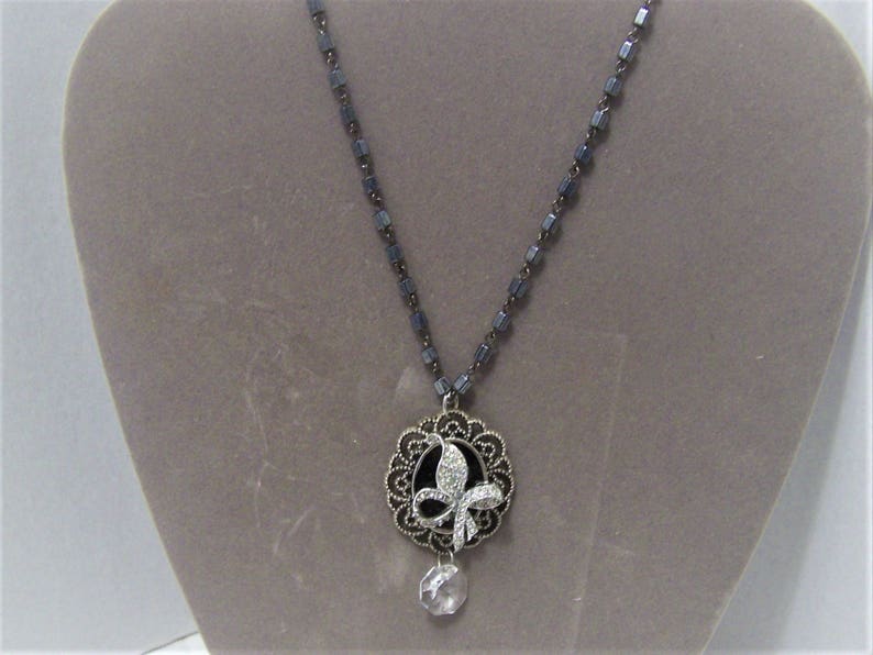 Repurposed Vintage and New Handmade Pendent Necklace in SilvertonePewter