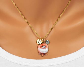 Pomeranian Necklace or Keychain: Personalized Dog Lover Gold and Enamel Jewelry