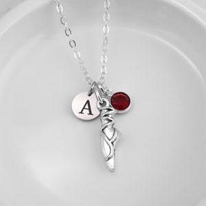 Ballet Slipper Necklace - Ballerina Necklace -  Ballet Gifts - Dance Antique Silver Jewelry - Monogram Personalized Initial and Birthstone