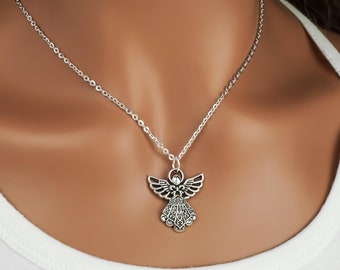 Guardian Angel Necklace - Angel Charm Necklace - Memorial Jewelry - Antique Silver Jewelry