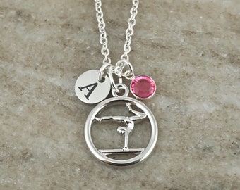 Gymnastics Necklace: Gymnastics Gifts - Gymnast Mom - Monogram Personalized Initial and Birthstone Charm
