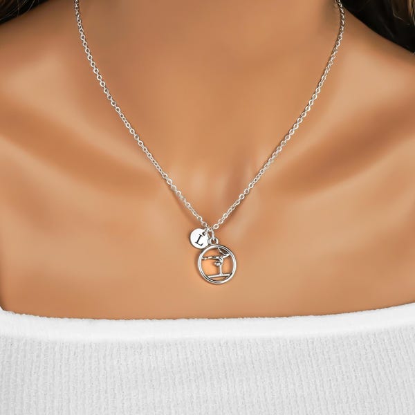 Personalized Gymnast Necklace - Gymnastics Gifts, Laser Engraved Initial Charm