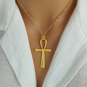 Large Gold Ankh Necklace or Keychain - Egyptian Ankh Charm - Gold Ankh Charm - Gold Ankh Pendant - Antique Gold Toned Jewelry