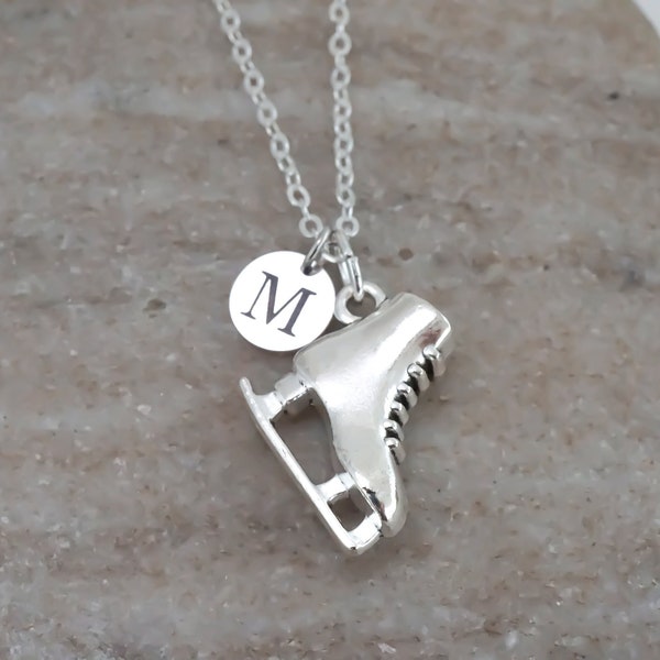 Collier patinage sur glace - Collier initial monogramme personnalisé - Bijoux patinage sur glace - Cadeaux patinage artistique - Collier patinage hockey