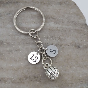 Volleyball Key Chain - Women's and Men's Gift - Personalized Jersey Number and Initial - Beach Volleyball Gifts - Sports Keychain