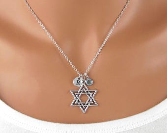 Personalized Star of David Necklace or Keychain - Antique Silver Jewish Star Jewelry