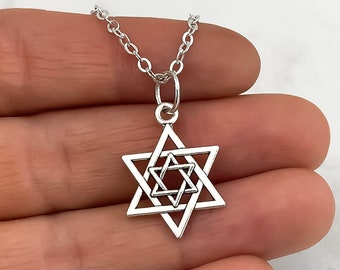 Collier étoile de David unique - Étoile juive dans un pendentif à breloque étoile - Bijoux juifs antiques en argent - Collier à breloques étoile de David