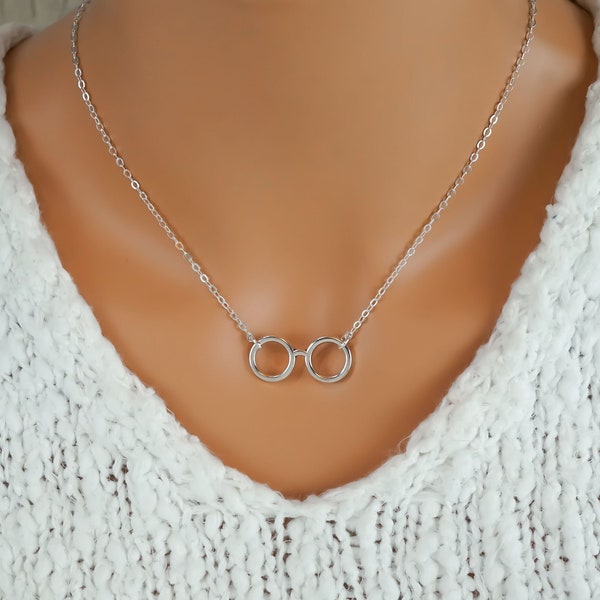 Round Eyeglasses Necklace - Antique Silver Jewelry - Spectacles Charm - Round Glasses Pendant - Silver Glasses Necklace - Glasses Jewelry