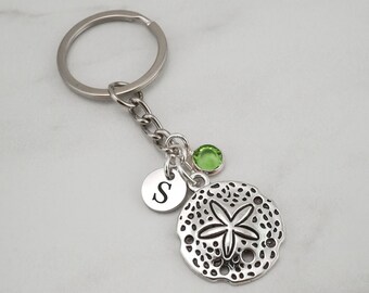 Sand Dollar Keychain - Ocean Gifts - Sea Gifts - Beach Keychain -  Monogram Personalized Initial and Birthstone