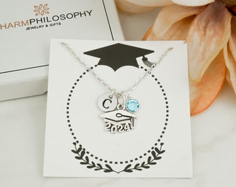 Graduation Necklace - Personalized Class of 2024 Gift - Graduation Gift for Her - Grad Gifts - Monogram Personalized Initial and Birthstone