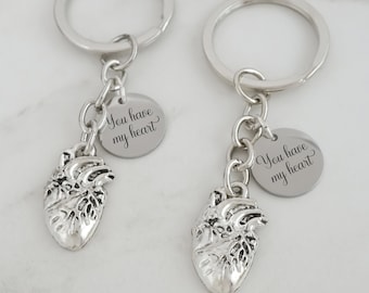 Valentine's Day Gift for Boyfriend or Girlfriend - Matching Keychains - Gothic Couples Gift - Anatomical Heart Keychain - Human Heart Charm