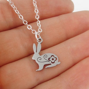 Rabbit Necklace - Bunny Necklace - Silver Stainless Steel Bunny Charm - Bunny Rabbit Jewelry - Easter Necklace - Easter Gifts