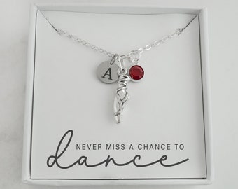 Ballerina Necklace - Ballet Slipper Charm Necklace -  Dance Teacher Gifts - Antique Silver Jewelry - Personalized Initial and Birthstone