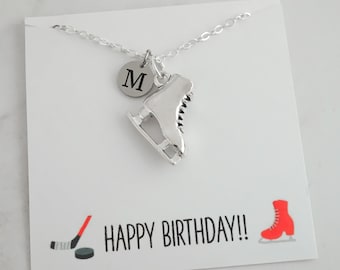 Hockey Skate Necklace - Hockey Gifts for Girls - Hockey Player Birthday Gift - Ice Hockey Pendant - Personalized Initial - Hockey Gifts