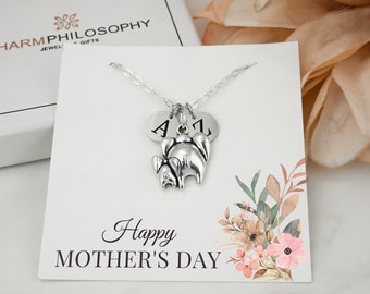 Mother Daughter Elephant Necklace - Personalized Elephant Gifts - Elephant Mother's Day Necklace - Silver Elephant Jewelry - New Mom Gifts