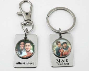 Personalized Photo Keychain - Custom Photo Bag Clip with Laser Engraved Charm - Silver Picture Keychain, Valentine's Day Gift for Him or Her