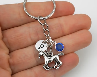Personalized Horse Keychain for Horse Lovers - Equestrian Key Chain with Custom Initial and Birthstone Charms - Horse Gifts