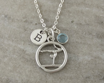 Gymnastics Necklace - Gymnastics Gifts - Gymnast Mom - Monogram Personalized Initial and Birthstone