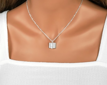 Book Necklace - Open Book Charm Necklace - Reader Gift - Fiction Writer Gifts - Antique Silver Jewelry - Author Gifts - Book Lover Gifts