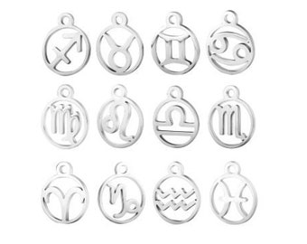 Zodiac Charms - Add on Charm - Stainless Steel Zodiac Symbol Charm - Single Charm or Set of 12