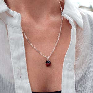 Small Ladybug Necklace, Earrings or Keychain - Enamel and Silver Lady Bug Charm Pendant - Insect Jewelry bild 5