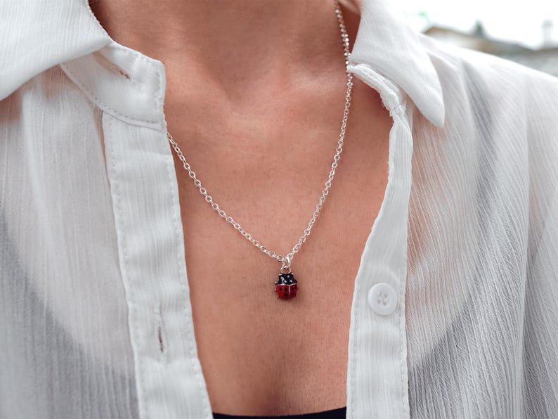 Small Ladybug Necklace, Earrings or Keychain - Enamel and Silver Lady Bug Charm Pendant - Insect Jewelry bild 5