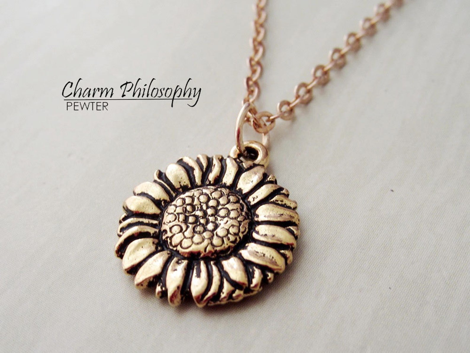 Gold Sunflower Necklace Flower Jewelry Antique Gold Pewter Etsy